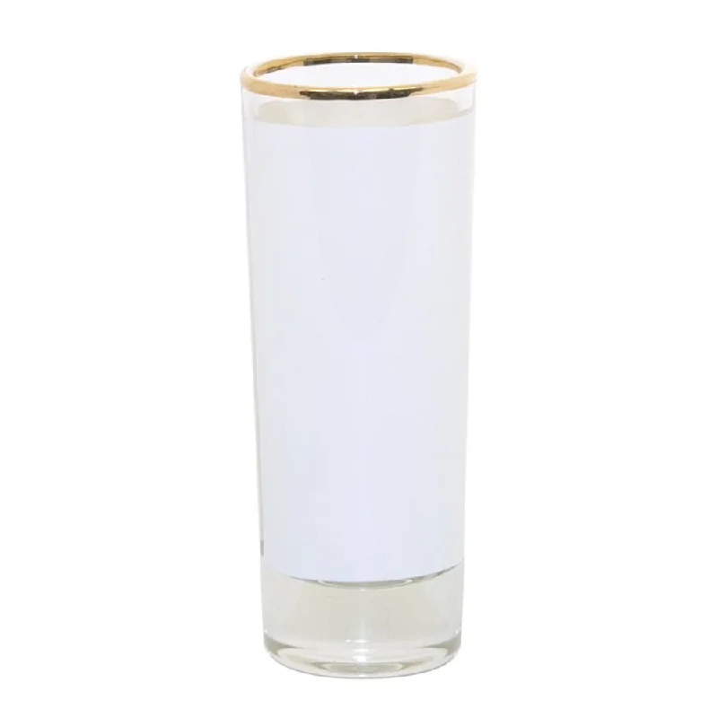 HPN SubliCraft 2 oz. Sublimation Glass Shooter with White Patch and Gold Rim - 144 per Case