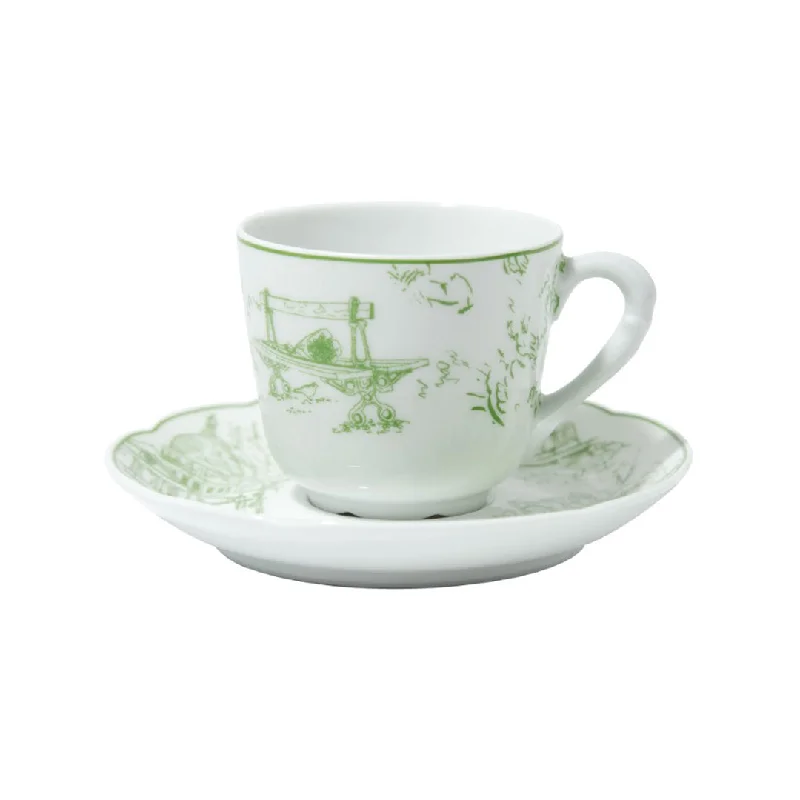 Tout Paris Moka Espresso Cup & Saucer, Green