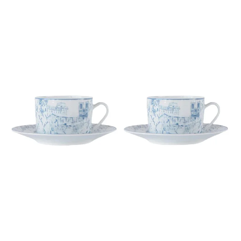 Tout Paris Teacups & Saucers, Set of 2 Blue