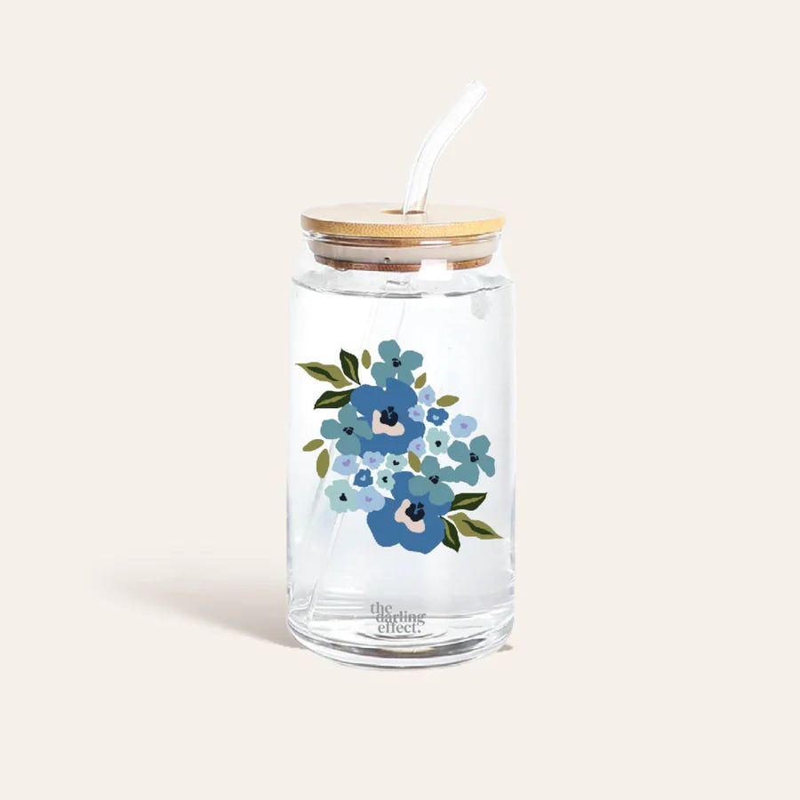 Blue Floral Glass Tumbler