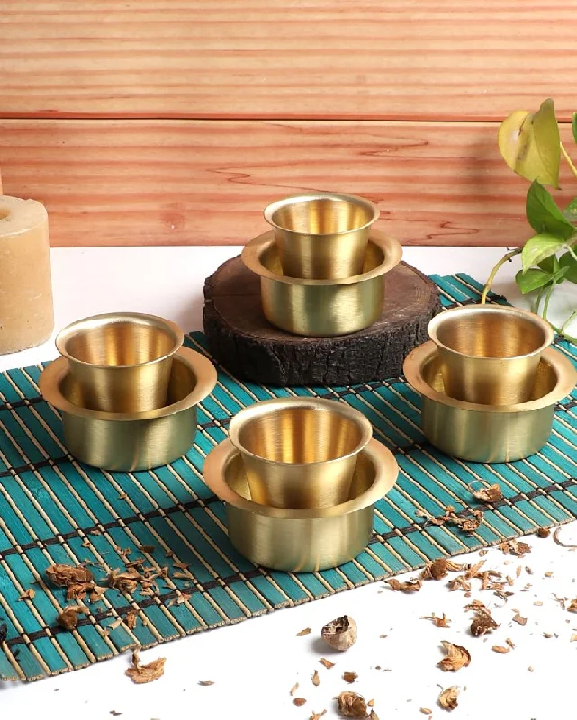 Filter Coffe Bowl & Brass Glass Set | Gold | Set of 4 Bowls & 4 Glasses