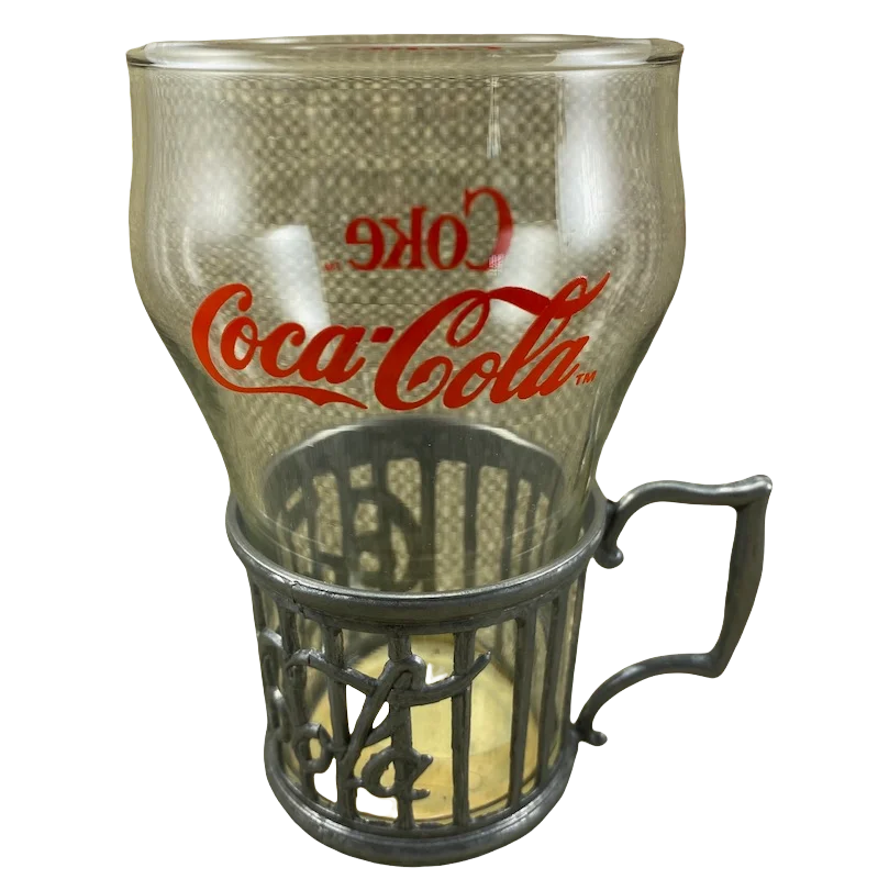 Coca Cola Coke Glass With Pewter Holder