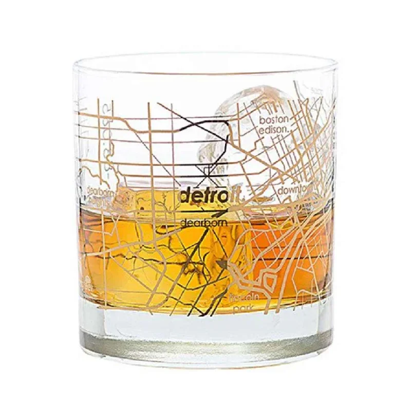 Detroit Map Rocks Glass