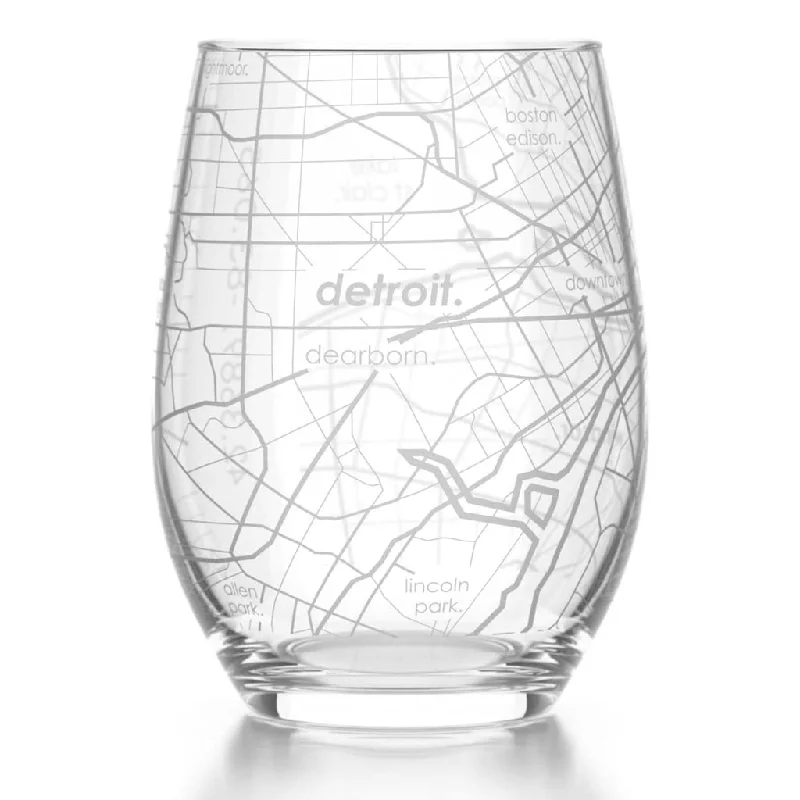 Detroit Map Stemless Wine Glass