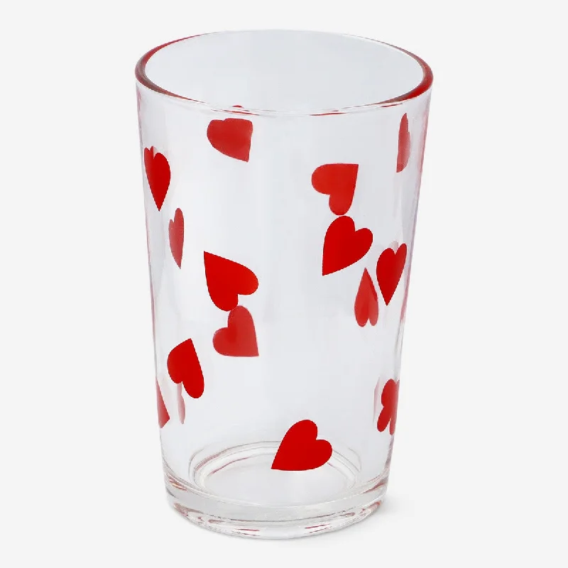 Drinking glass with red hearts