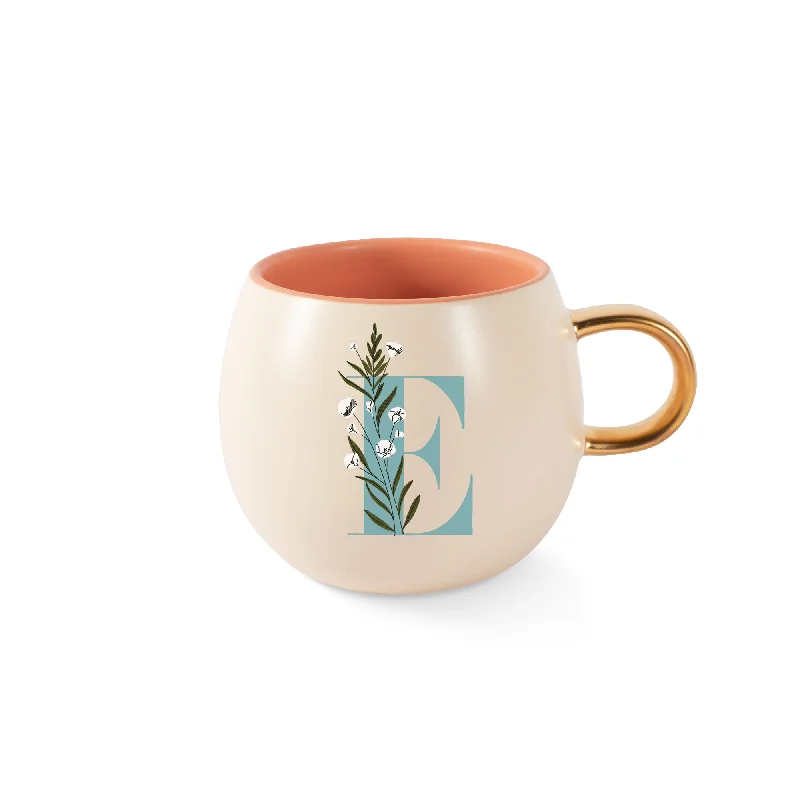 DM MONOGRAM FLORAL "E" ROUND MUG