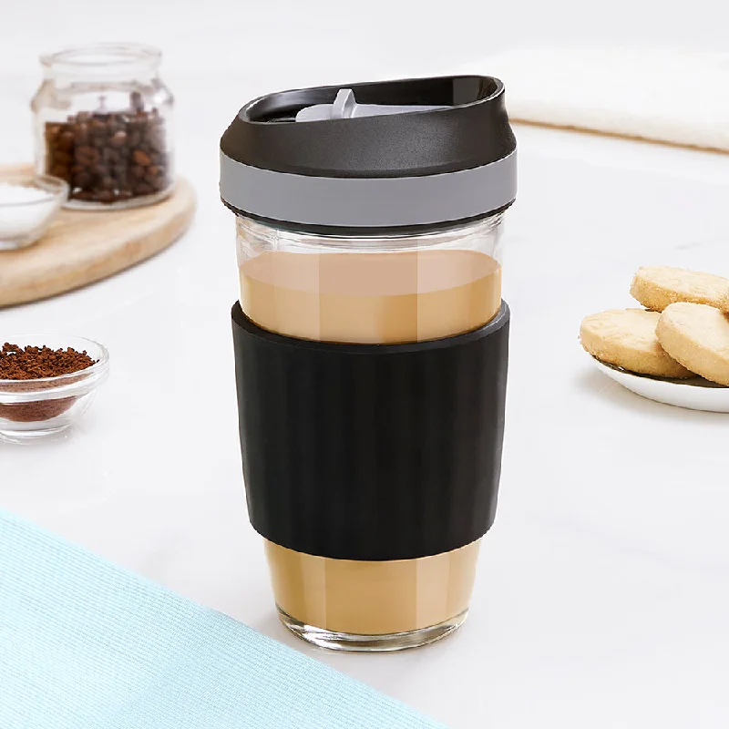 Borosil Glass Travel Mug, Black