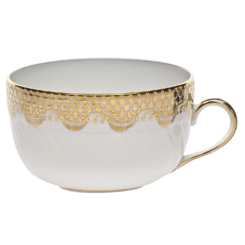 Fish Scale Canton Teacup, Gold