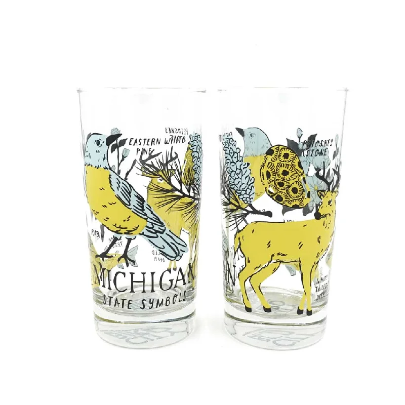 Michigan State Symbols 12oz Glass