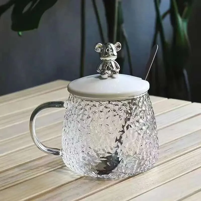 Nordic Textured Glass Teddy Mug | Set of 3