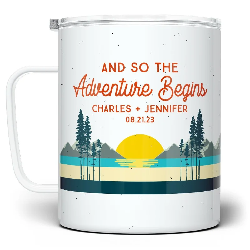 Personalized Couples Insulated Travel Mug - And So The Adventure Begins