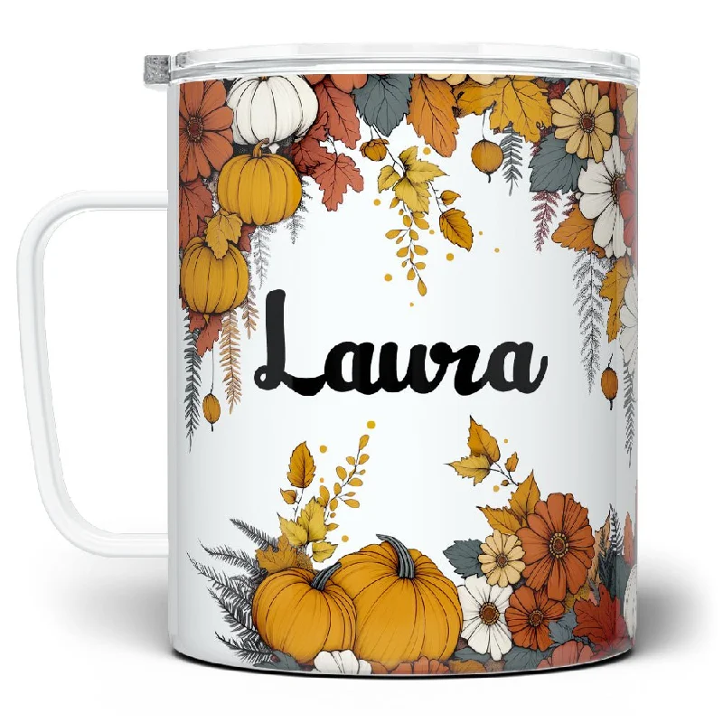 Personalized Name Fall Floral Insulated Travel Mug