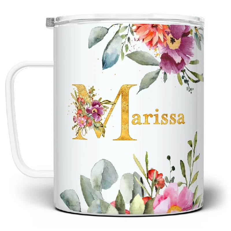 Personalized Name Floral Insulated Travel Mug