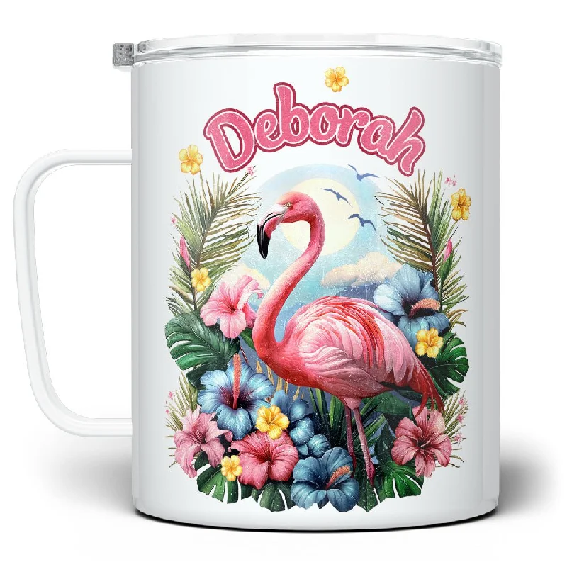 Personalized Name Tropical Flamingo Insulated Travel Mug