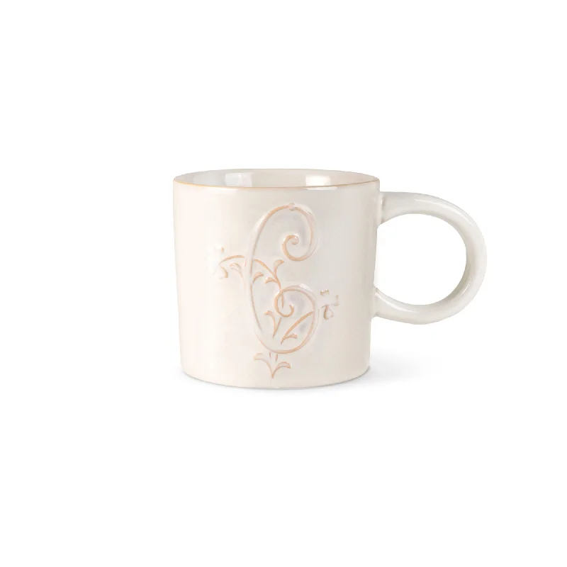 WHITE FLORAL "C" ARTISAN MONOGRAM MUG