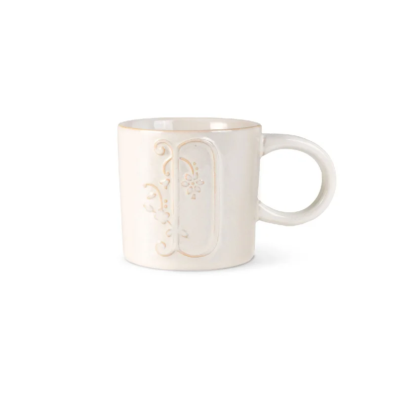 WHITE FLORAL "D" ARTISAN MONOGRAM MUG