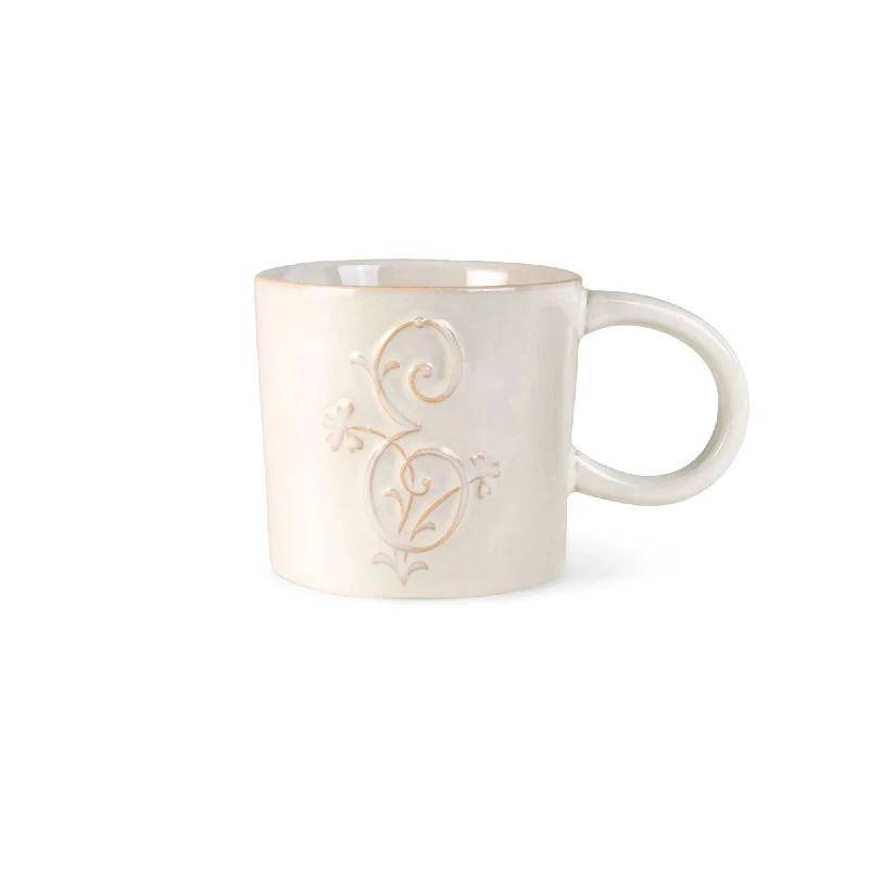 WHITE FLORAL "E" ARTISAN MONOGRAM MUG