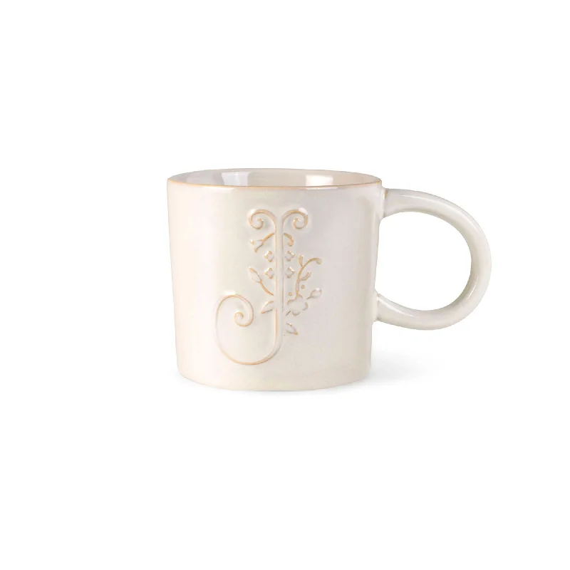 WHITE FLORAL "J" ARTISAN MONOGRAM MUG