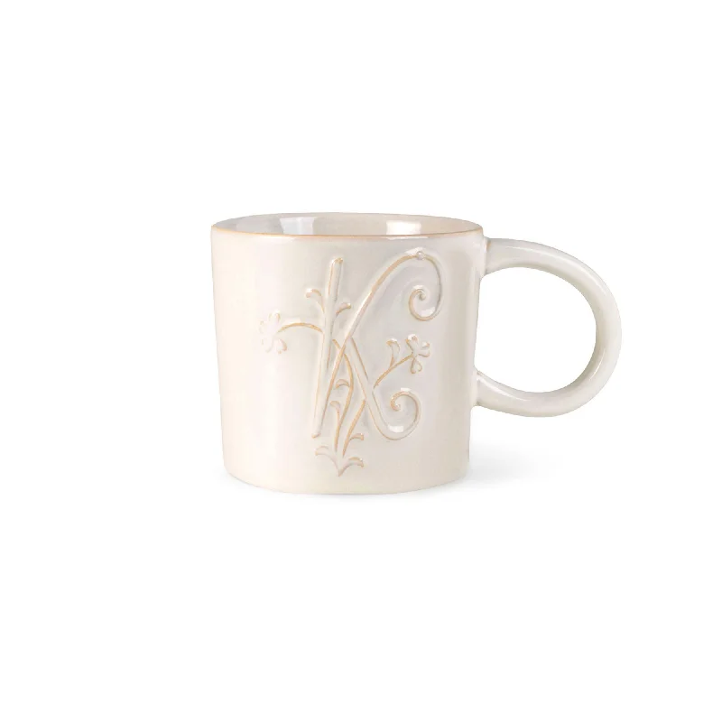 WHITE FLORAL "K" ARTISAN MONOGRAM MUG