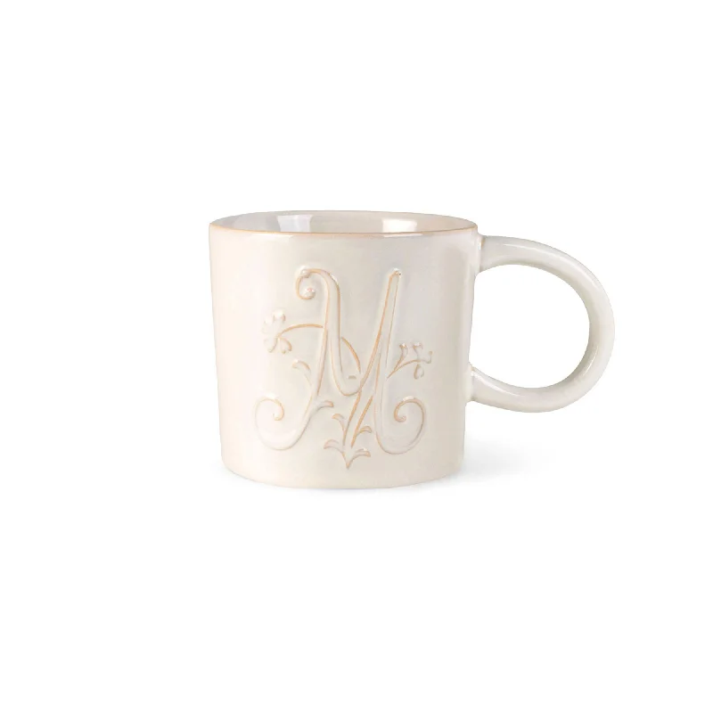 WHITE FLORAL "M" ARTISAN MONOGRAM MUG