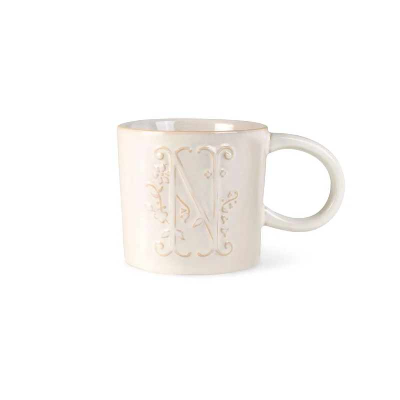 WHITE FLORAL "N" ARTISAN MONOGRAM MUG