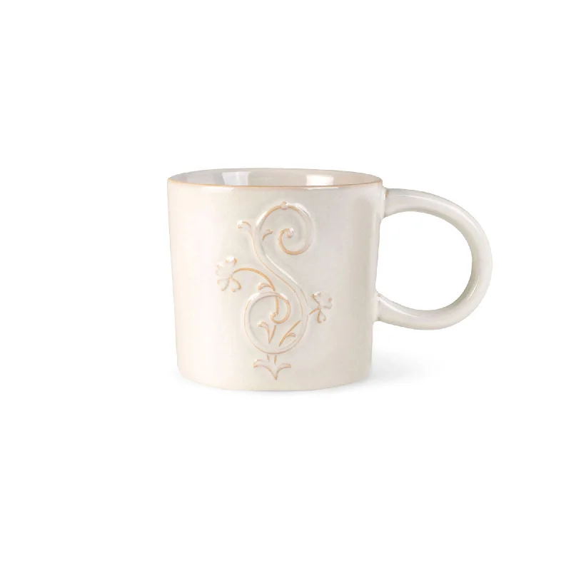 WHITE FLORAL "S" ARTISAN MONOGRAM MUG