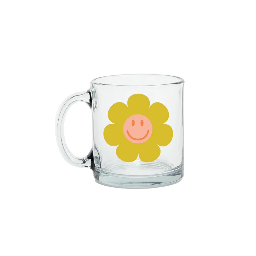 Smiley Flower Clear Glass Mug