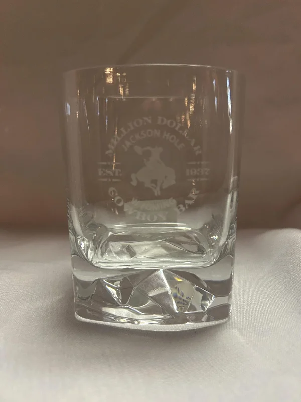 Square "Glacier" Whiskey Glass w/ Deep Etching