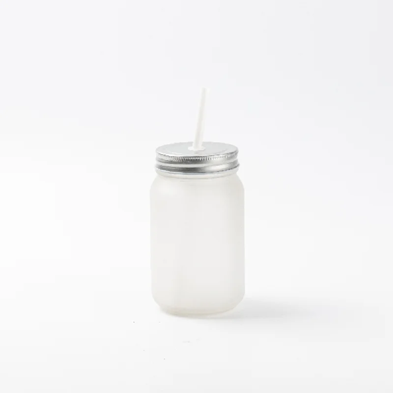 HPN SubliCraft 15 oz. Sublimation Frosted Glass Mason Jar with Straw - 12 per Case