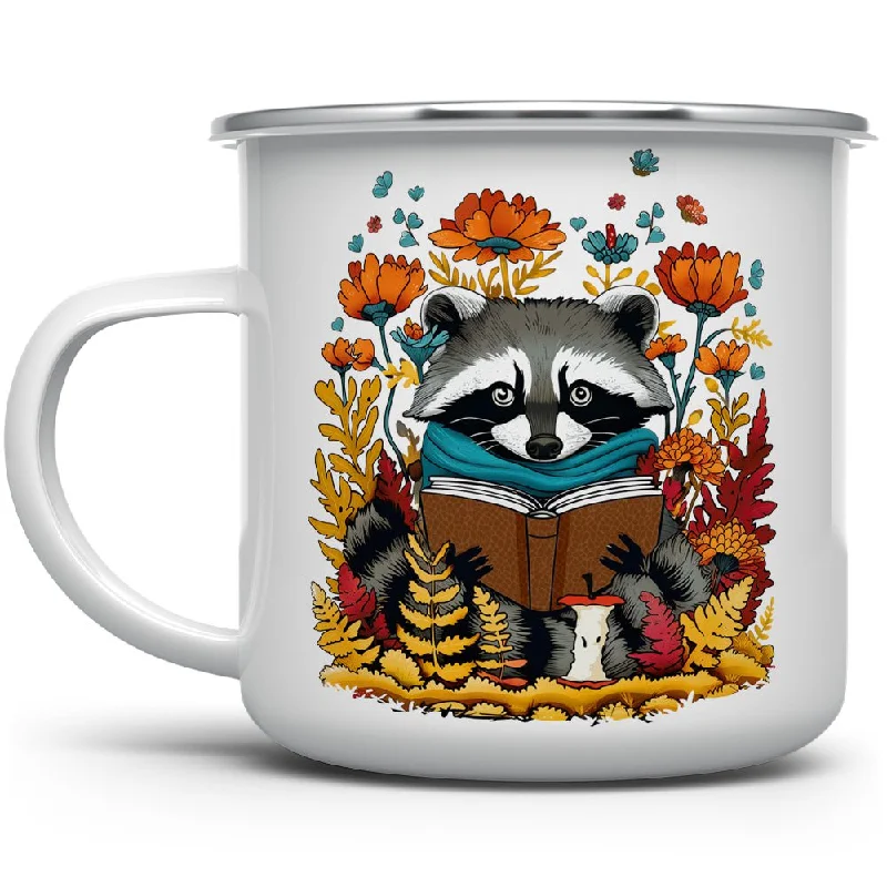 Woodland Fall Reading Raccoon Camp Mug