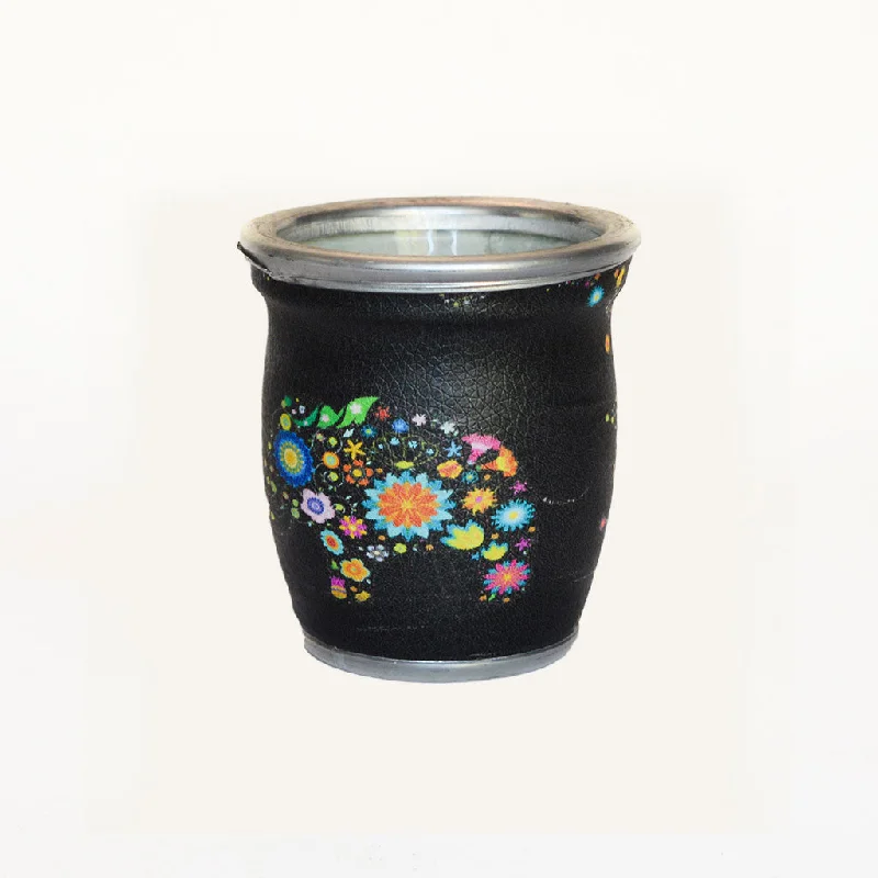 Black Floral Elephant Glass Mate Cup