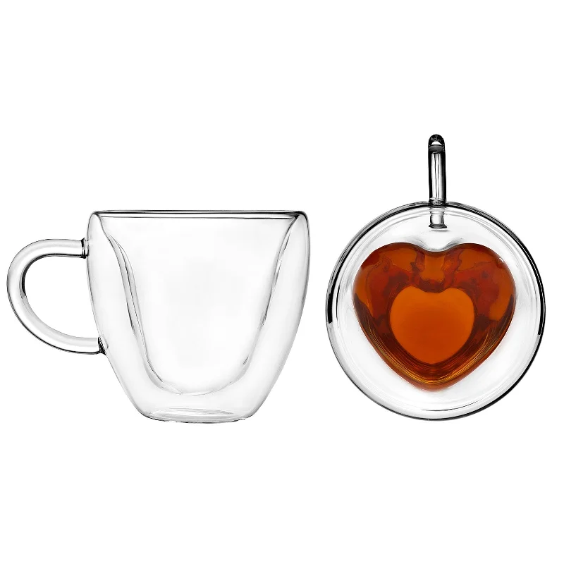 Coffee Double Wall Heart Mug, Set of 2