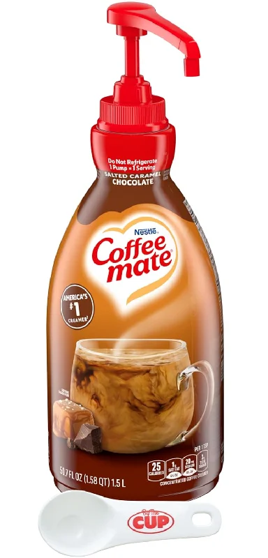 Coffee mate Salted Caramel Chocolate Liquid Concentrate, 1.5 Liter Pump Bottle with By The Cup Coffee Scoop