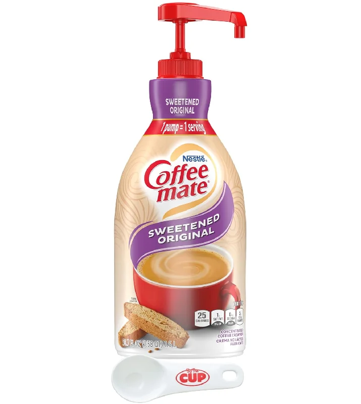 Coffee mate Sweetened Original Liquid Concentrate, 1.5 Liter Pump Bottle with By The Cup Coffee Scoop