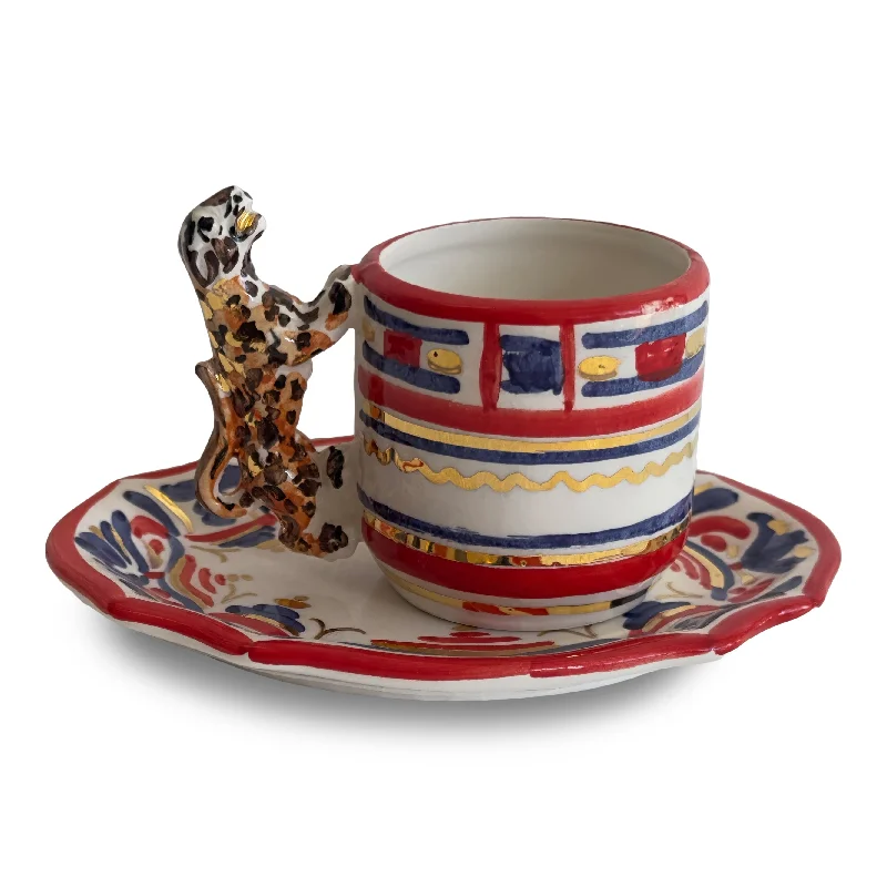 Contrade 24kt Espresso Cup & Saucer, 4 oz : Panther