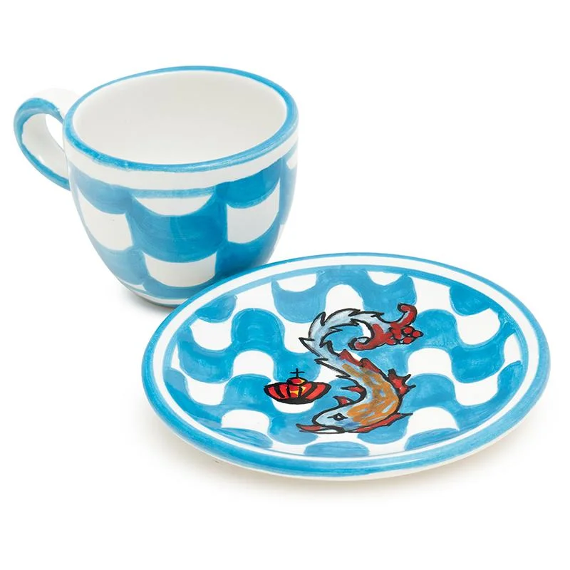 Contrade Espresso Cup & Saucer, 4 oz : Dolphin