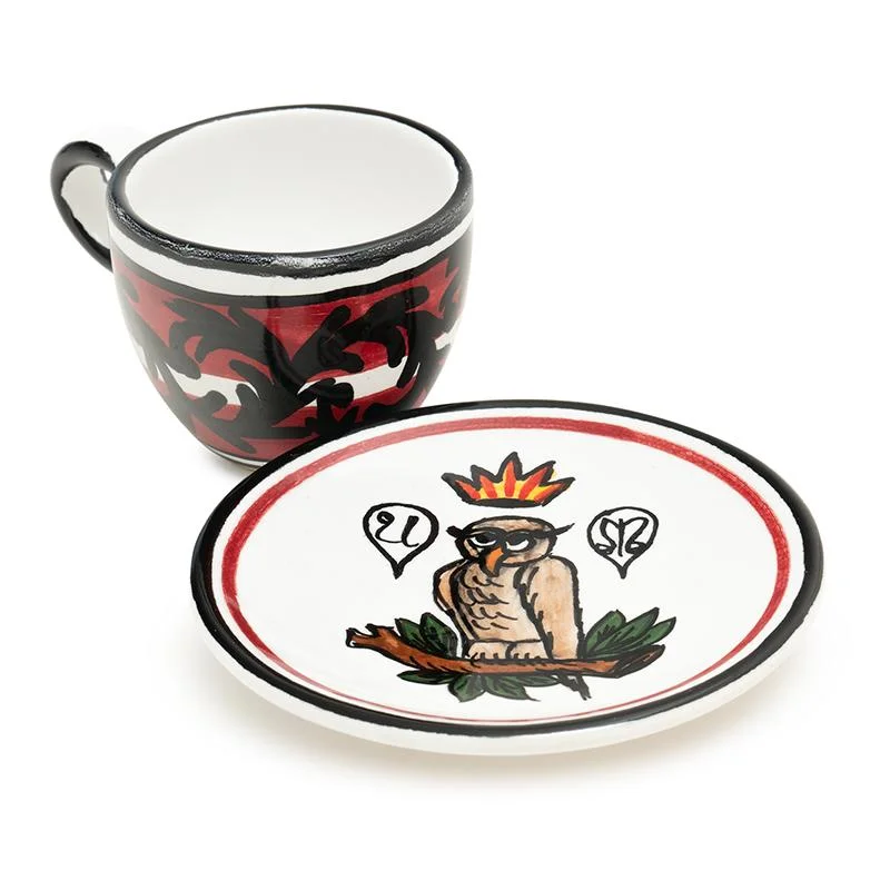 Contrade Espresso Cup & Saucer, 4 oz: Owl