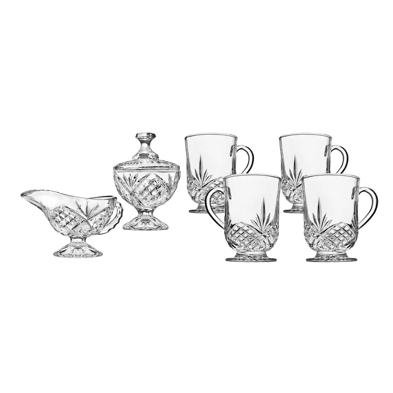 Dublin Crystal Sugar, Creamer, & Mugs Set of 6