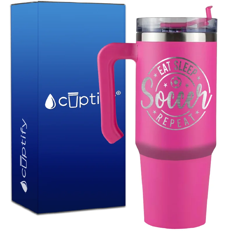 Eat Sleep Soccer Repeat Circle on 30oz Soccer Travel Mug