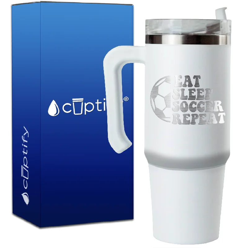 Eat Sleep Soccer Repeat Soccer Ball on 30oz Soccer Travel Mug