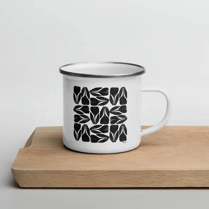 Enamel Mug | Tulip Tile Print Black