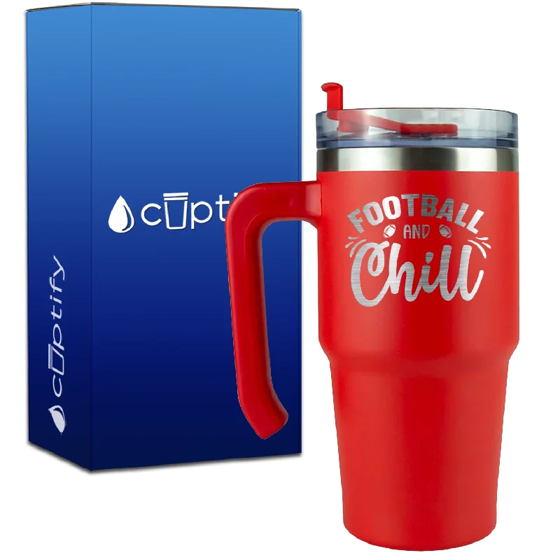 Football and Chill on 20oz Football Travel Mug