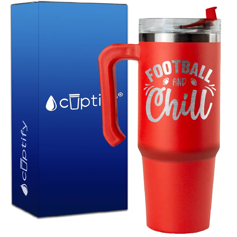 Football and Chill on 30oz Football Travel Mug