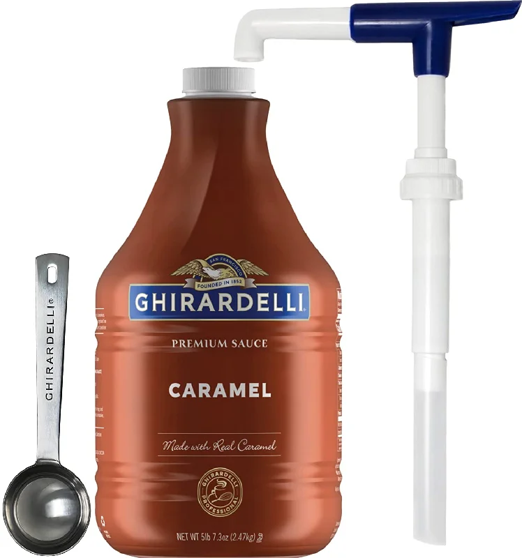 Ghirardelli - 87.3 Ounce Creamy Caramel Sauce Bottle with Ghirardelli Stamped Barista Spoon & Pump