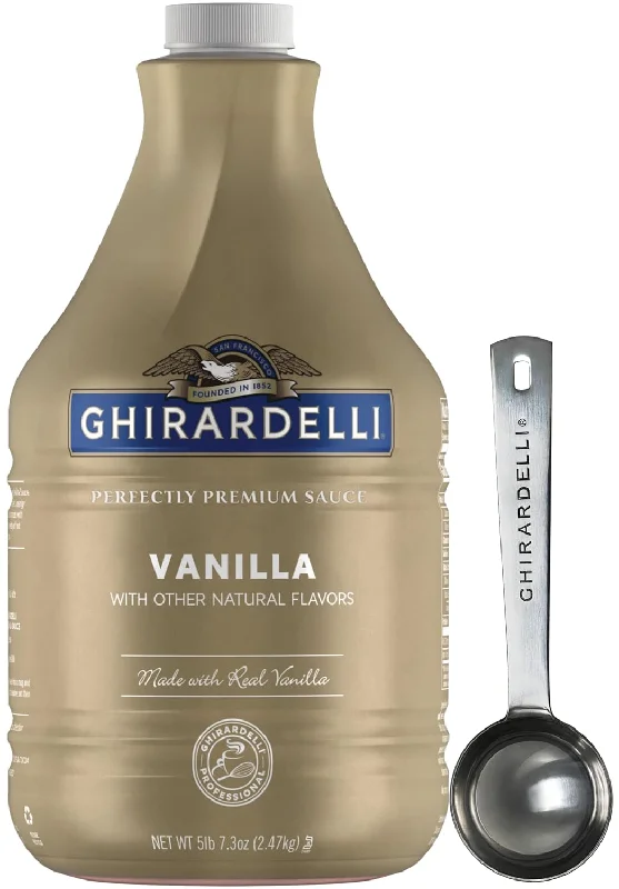 Ghirardelli Vanilla Sauce, 87.3 Ounce Bottle - with Ghirardelli Stamped Barista Spoon