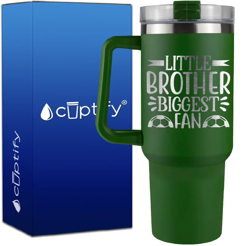 Little Brother Biggest Fan Soccer on 40oz Soccer Traveler Mug