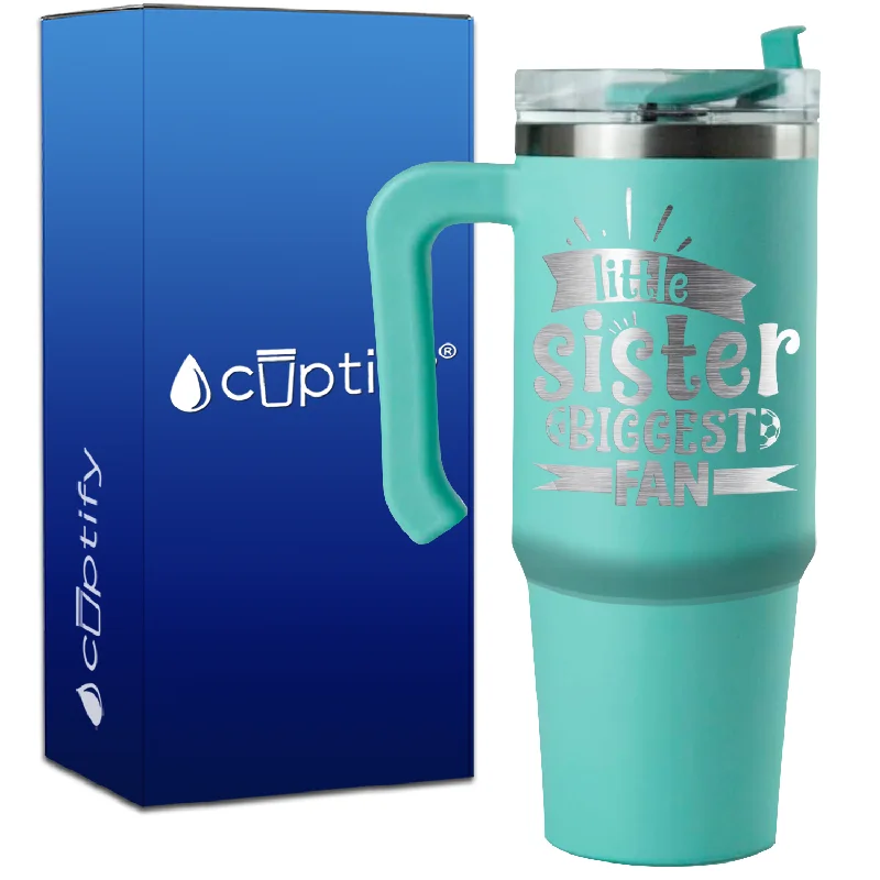 Little Sister Biggest Fan Soccer on 30oz Soccer Travel Mug