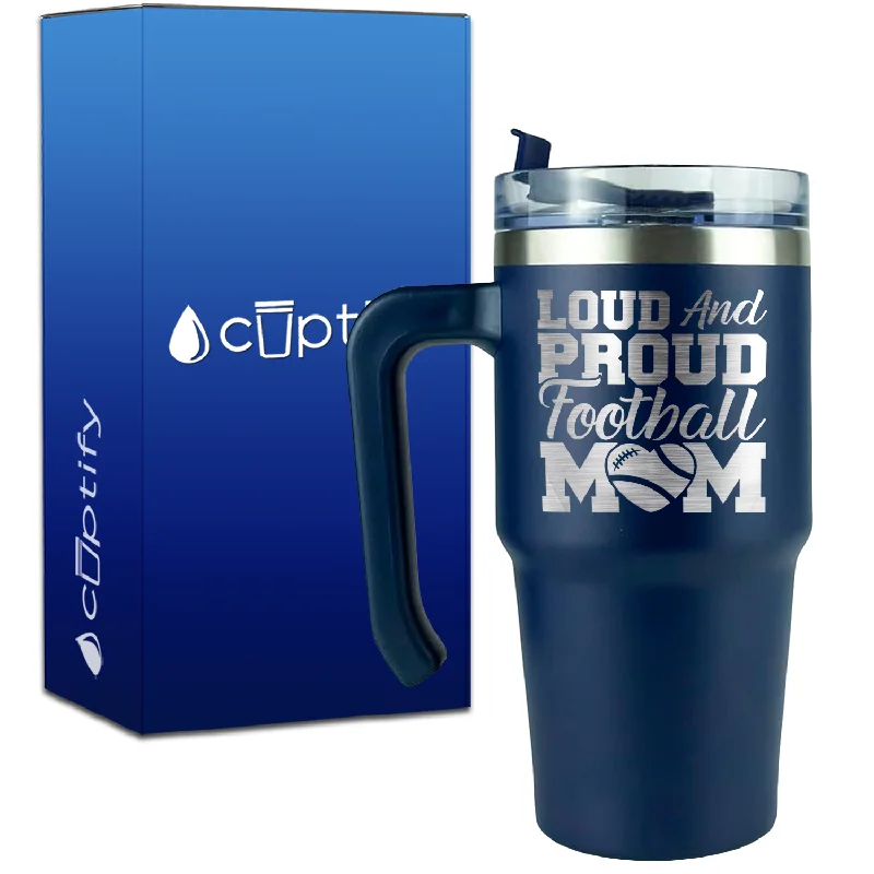 Loud and Proud Football Mom Heart on 20oz Football Travel Mug