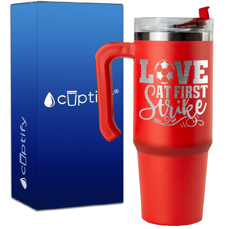 Love at First Strike on 30oz Soccer Travel Mug