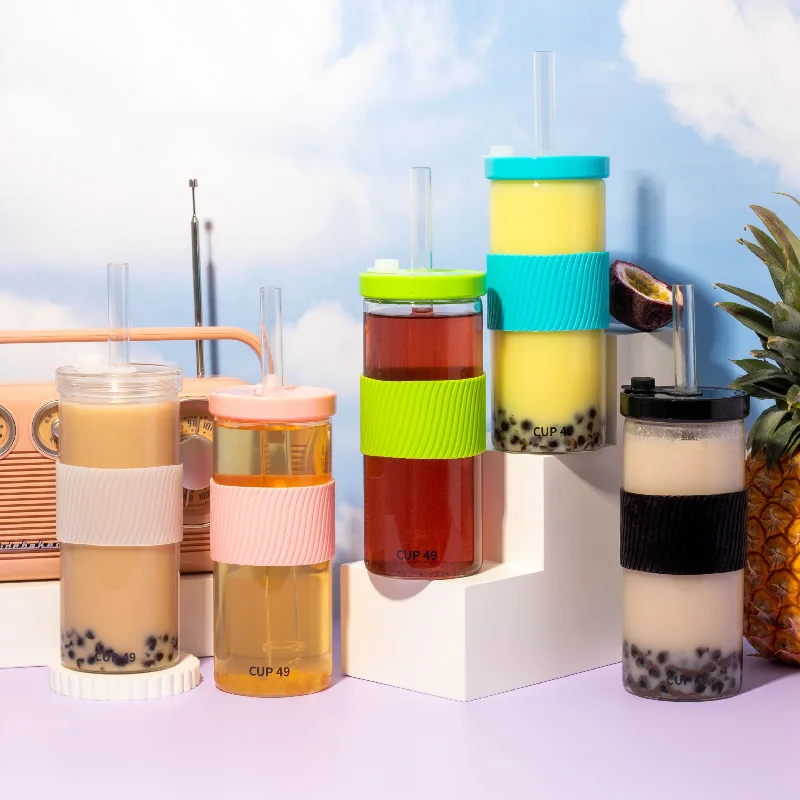 Reusable Glass Bubble Tea Cup Tumbler Set